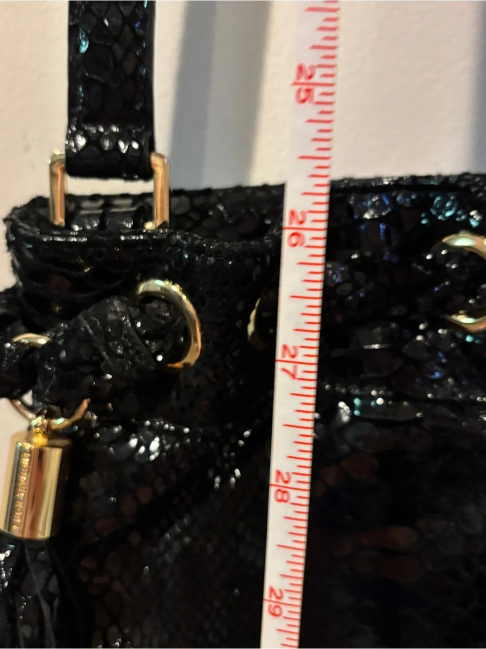 Michael Kors python-embossed black patent crossbody bag with gold hardware